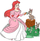 Ariel in pink dress feeding carrot to rabbit