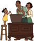 Tiana stirring gumbo with father James and mother Eudora