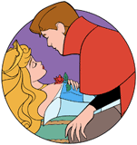 Prince Phillip bending over Aurora to kiss her as she sleeps