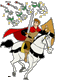 Prince Phillip riding horse Samson with sword, shield