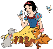 Snow White with animals in winter