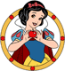 Snow White posing with an apple