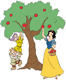 Snow White, Sneezy and Dopey picking apples