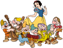 Snow White with the 7 dwarfs playing music