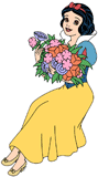 Snow White holding a bouquet of flowers