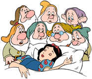 The 7 Dwarfs watching Snow White sleep