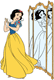 Snow White looking in a full-length mirror