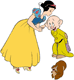 Snow White kissing Dopey on the forehead