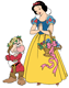 Snow White and Grumpy wearing a crown of flowers on his head