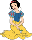 Snow White kneeling with a flower in her lap