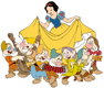 Snow White, seven dwarfs playing their musical instruments
