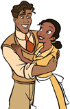 Tiana and Naveen embracing