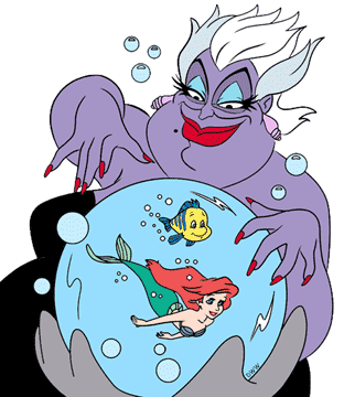 Ursula watching Ariel, Flounder in her crystal ball