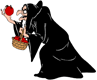 Witch holding out a red apple