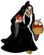 Witch holding out apple