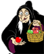 Witch holding out apple from her basket
