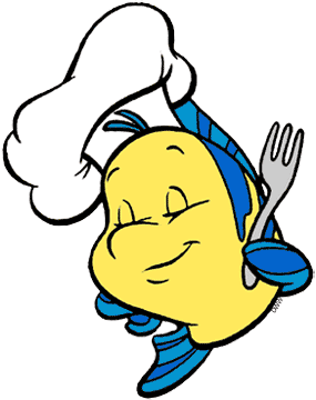 Chef Flounder holding a fork