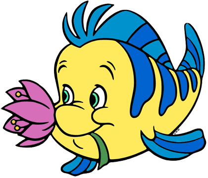 Flounder holding a flower in his mouth