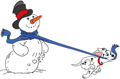 101 Dalmatians puppy running with a snowman's scarf