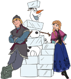 Anna, Kristoff and Olaf with ice blocks