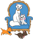 Marie and Duchess sitting on a chair, with Berlioz and Toulouse running by