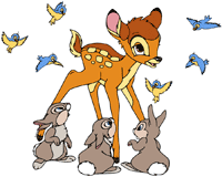 Bambi with birds and bunnies