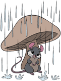 Mouse seeking shelter from rain under mushroom in Disney's Bambi