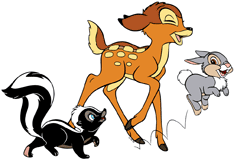 Bambi, Thumper and Flower walking together