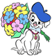 Oddball holding bouquet of flowers