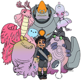 Elio posing with Glordon, Helix and other aliens
