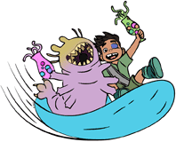 Elio and Glordon enjoying glorp drinks while exploring the Communiverse