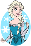 Elsa against a snowy background
