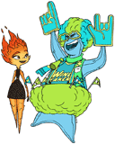 Ember and Wade with foam fingers at the game