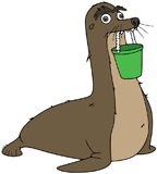 Gerald holding green bucket