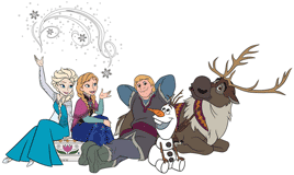 Anna, Elsa, Olaf, Kristoff and Sven together