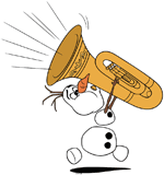 Olaf playing the tuba musical instrument