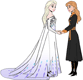 Anna and Elsa in white holding hands