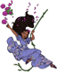 Isabela swinging from a vine, making flowers bloom