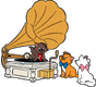 Toulouse, Berlioz and Marie enjoying the gramophone