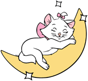 Marie sleeping on a crescent moon