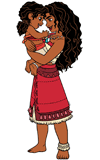 Moana holding sister Simea in her arms