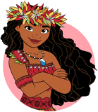 Moana wearing crown of flowers and leafy accessories