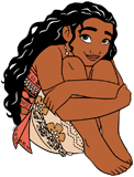 Moana hugging her knees