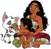 Simea feeding Pua fruits with Moana