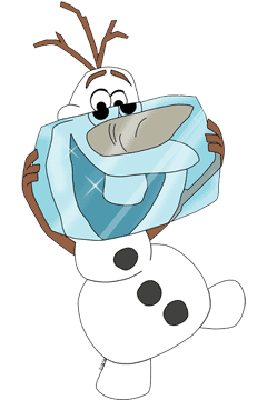 Olaf holding ice cube in front of face