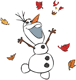 Olaf cheering amid falling leaves