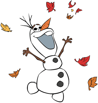 Olaf cheering amid falling leaves