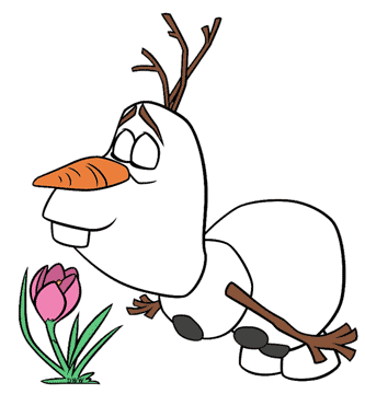 Olaf smelling a flower
