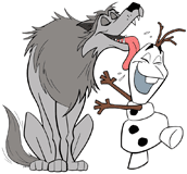 Wolf licking Olaf's face