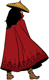Raya from behind, wearing her cape